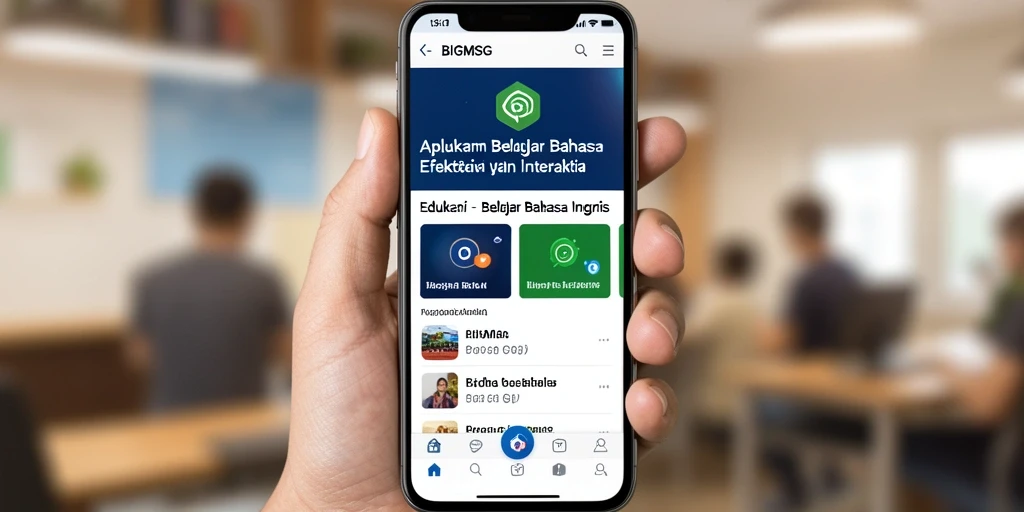 Antarmuka aplikasi BIGMSG dengan fitur Belajar Bahasa Inggris yang interaktif.