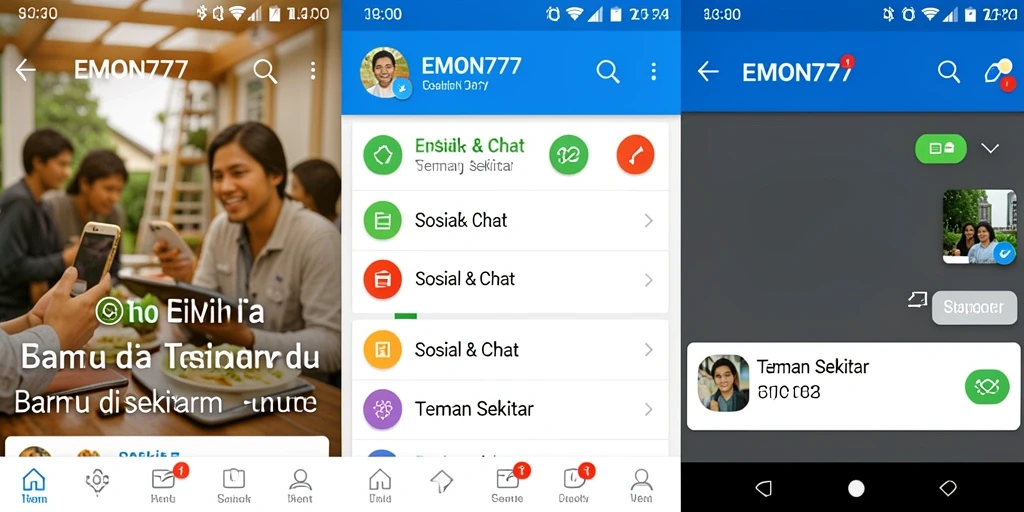 Tampilan antarmuka EMON777 dengan fitur Teman Sekitar yang menarik.