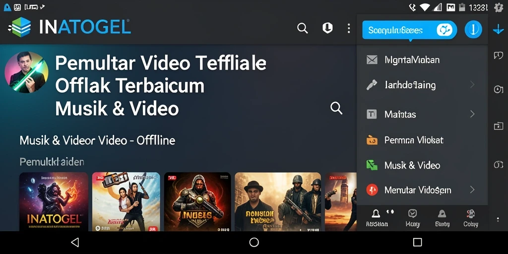 Antarmuka aplikasi INATOGEL untuk pemutar video offline.