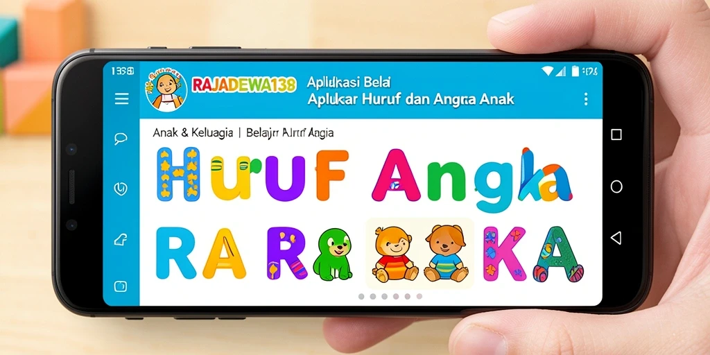Tampilan antarmuka aplikasi RAJADEWA138 yang cerah dan interaktif untuk belajar huruf dan angka.